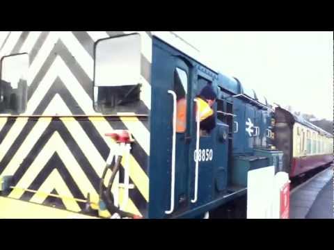 NYMR Class 08 Diesel Shunter D8850 08850 shunting coaches video 3
