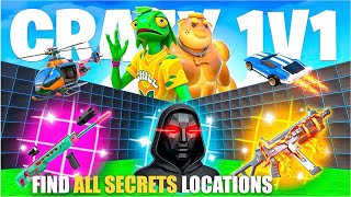 CRAZY 1V1 FFA ALL GUNS &amp; RIDES MAP FORTNITE CREATIVE - ALL SECRETS LOCATIONS (SECRET CODE) PART 15