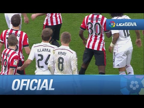 Tarjeta amarilla para Kroos por dura entrada por detrás sobre Iraola y tángana