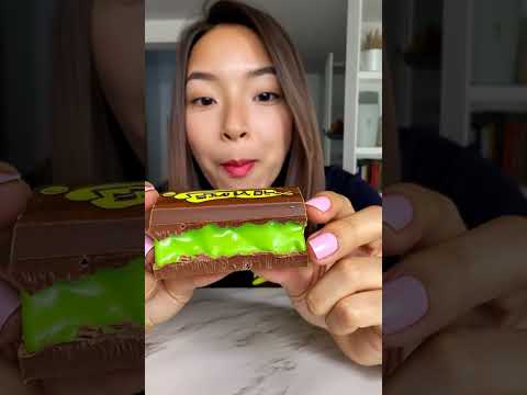 Eating mint chocolate candy