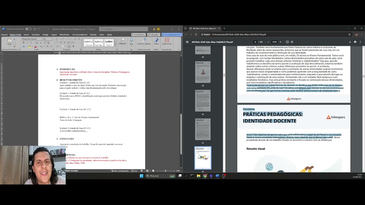 Portfólio Práticas Pedagógicas: Identidade Docente - Pedagogia 1° Semestre