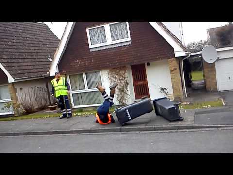 BinMan falls when he tries to leapfrog over two bins.