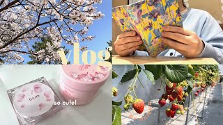 【vlog】少しでも長く春を感じたい大人の休日🌸/お花見/いちご狩りバスツアー🍓/最近のお気に入り紹介