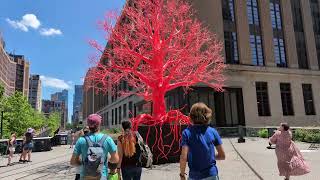 The pink tree sculpture at the High Line trail. Manhattan, New York