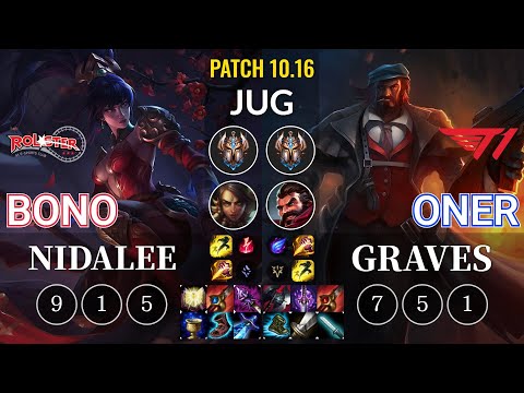 KT Bono Nidalee vs T1 Oner Graves Jungle - KR Patch 10.16