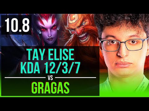 Tay ELISE vs GRAGAS (JUNGLE) | 3 early solo kills, KDA 12/3/7 | BR Grandmaster | v10.8