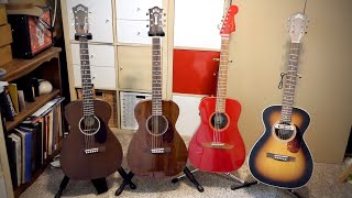 Video thumbnail for Guild M-20, M-120, M-240E Troubadour, and Fender Malibu Classic Comparison - Concert size guitars by Boxcar Figaro