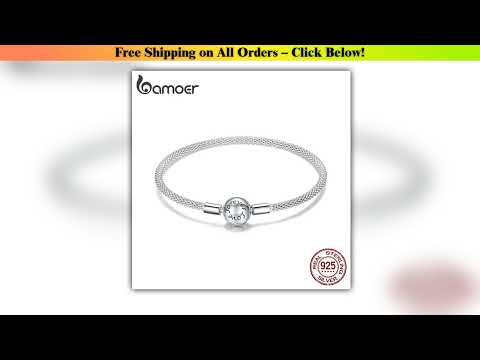 BAMOER 925 Sterling Silver Classic Love Forever Snake Chain Bracelets for Women Charm Bead DIY