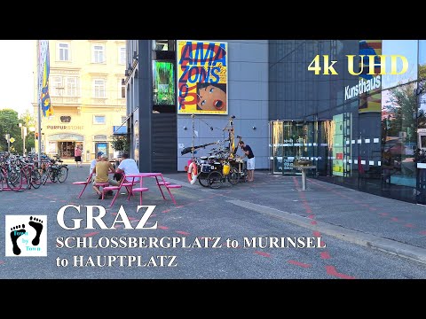Graz Walking Tour, Schlossbergplatz to Murinsel to Graz Hauptplatz, Austria City Walk, 4k, 60fps
