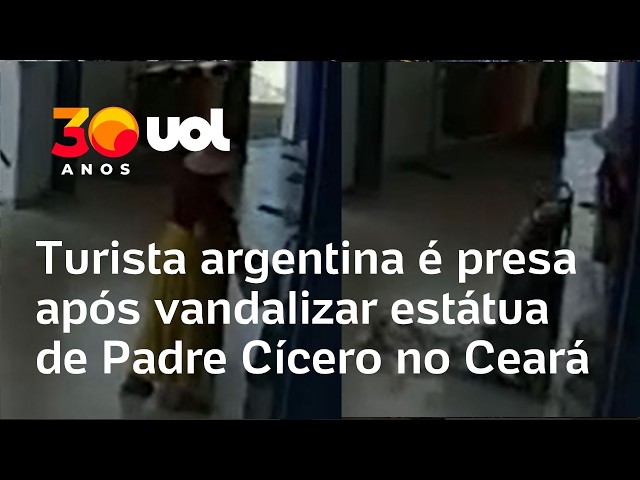 Turista argentina é presa após vandalizar estátua de Padre Cícero no Ceará