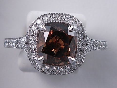 1.87 ctw Cushion Cut Natural Chocolate VS2 Diamond Engagement Ring - BigDiamondsUSA