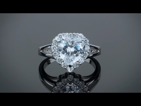 3CT AAA CZ Halo Heart Shaped Engagement Ring .925 Sterling Silver