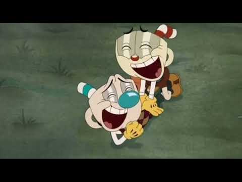 Cuphead and Mugman laughing at picture Elder Kittle is diaper baby