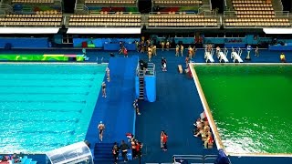 Olympic divers wonder why their pool is green