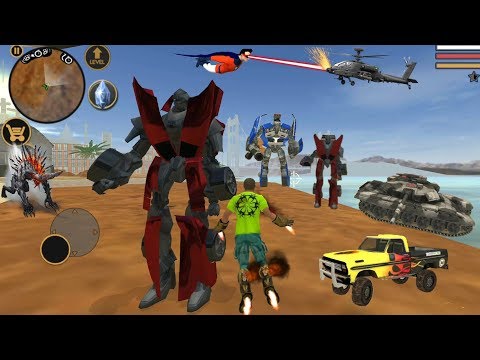 Vegas Crime Simulator (Vegas Hero Fight Red Car Robot) Huge Red Car Robot Fight on sea - Gameplay HD