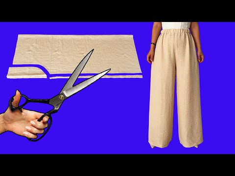Very Easy High Waist Palazzo Pants Cutting and Sewing from Only 1.2 Meters of Linen
