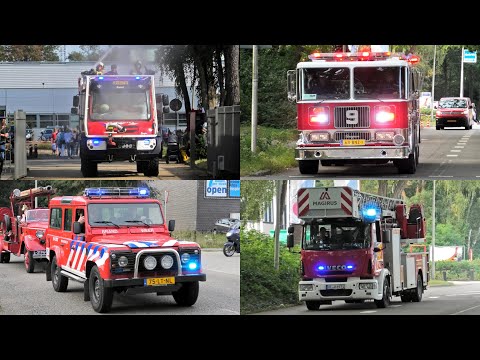 Kapotte brandweer oldtimer wordt gesleept | Vele (Duitse & VS)brandweer & hulpdiensten met spoed