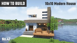 マイクラ建築：おしゃれでモダンな水上デッキの家の作り方。簡単10x10ブロック。No.47【Minecraft】