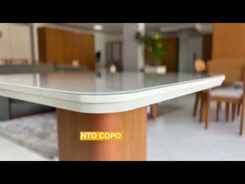 Video thumbnail of Mesa de Jantar Eloise 90cm Tampo Mdf e Vidro Canto Copo Moderna Mobília