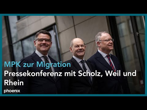 Ministerpräsidentenkonferenz: Pressekonferenz mit Scholz, Rhein und Weil