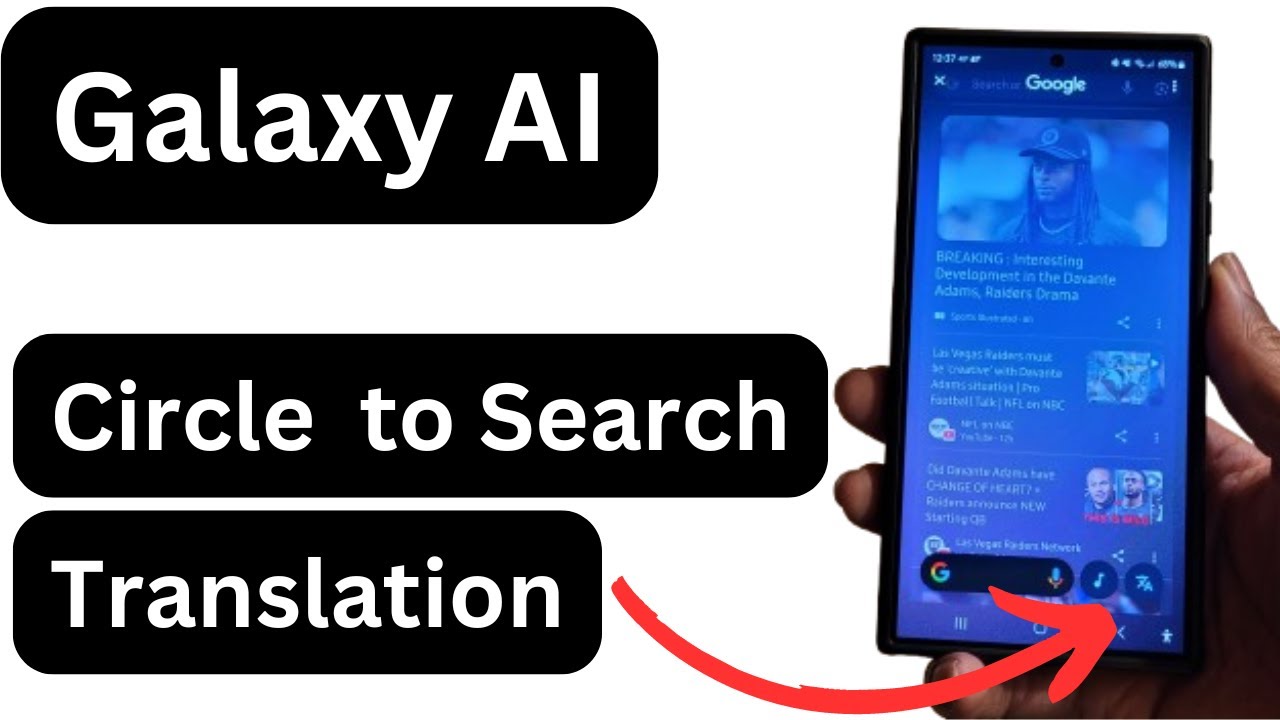 Samsung Galaxy smartphone showcasing AI-powered Circle to Search translation and search capabilities.