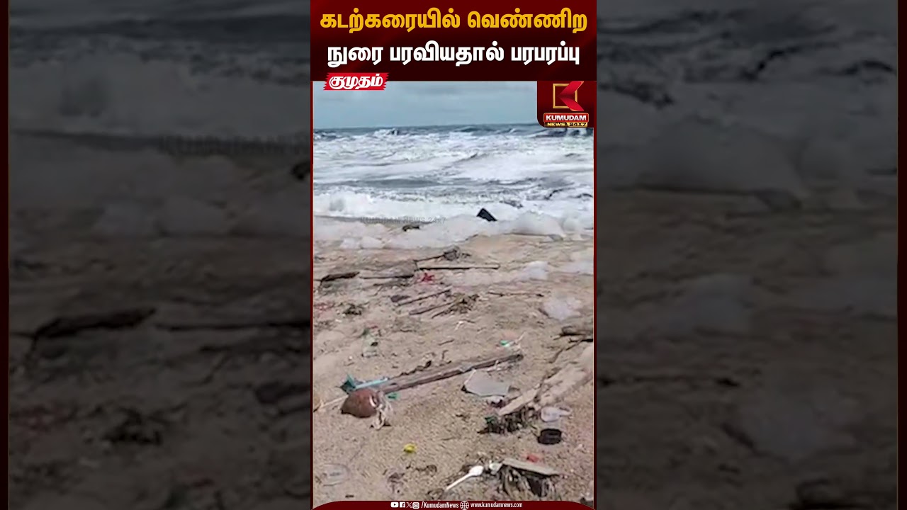 கடற்கரையில் வெண்ணிற நுரை பரவியதால் பரபரப்பு | Beach Foam | Kumudam News