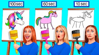 10 Seconds vs 60 Seconds vs 100 Seconds Drawing Challenge | Crazy Challenge by Friendly DO