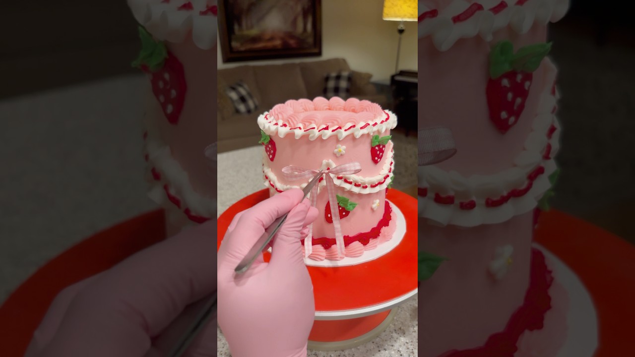 Strawberry Shortcake themed cake #decoratewithme #cakedecorating