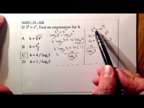 Higher 2007SQP P1 Q20 Exponentional and Logarithms Find Expression