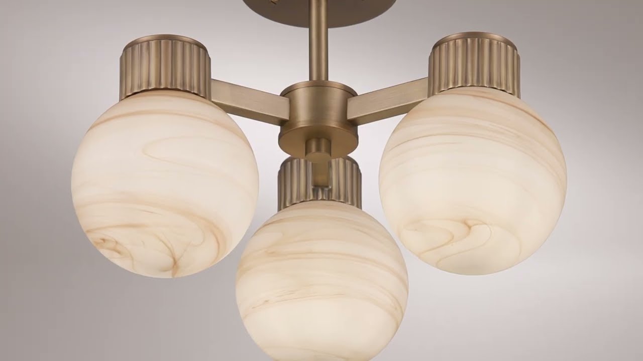 Video 1 Watch A Video About the Possini Euro Jupiter Brass and Glass 3 Light Ceiling Light