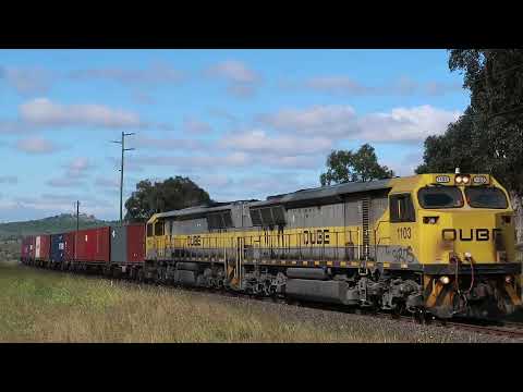1103+1104 with Qube operated Sydney to Coonamble goods #1813, near Wellington, NSW.