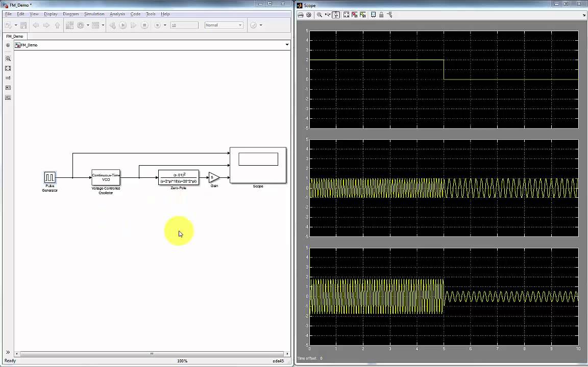 Matlab Simulation of  Frequency Modulation and Demodulation of an FM Transmitted Signal
