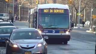 preview picture of video 'MTA NYCT Bus: 2012 Nova-LFSA Artic Not In Service Bus #5825 at Williamsburg Plaza (AM Rush Hour)'