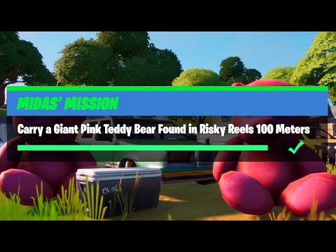 Carry a Giant Pink Teddy Bear Found in Risky Reels 100 Meters - Fortnite Midas' Mission Challenges