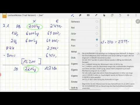 2.2. Jahresabschluss Bewertung: Umlaufvermögen Rohstoff - Abiturprüfung Lösung 2018 IBV BWR