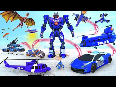 Grand Police Helicopter Car Robot Wars: Red Robot Transforming | Android iOS Gameplay