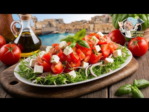 Einfacher Tomatensalat mit Zwiebeln und Feta
