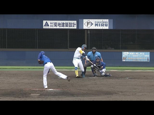 【ファーム】パワー炸裂!! ファイターズ・阪口樂 泳ぎながらも打球はレフトスタンドへ!!  2024年7月13日 北海道日本ハムファイターズ 対 横浜DeNAベイスターズ