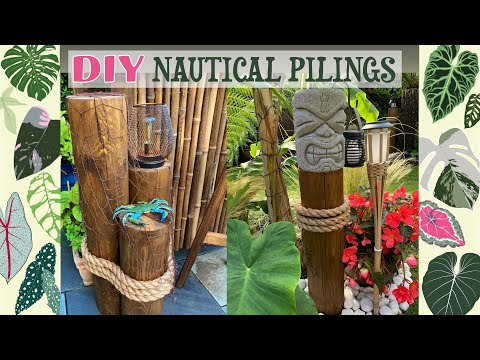 Tropical Garden Decor - DIY Decorative Nautical Pilings & Garden Tour 🏝🦩
