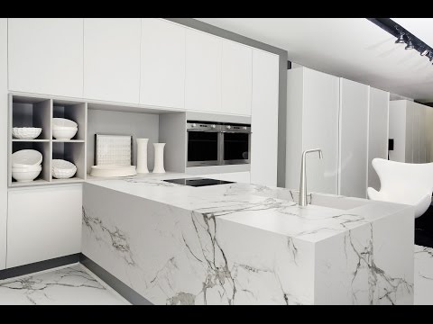 White kitchen with white granite worktops