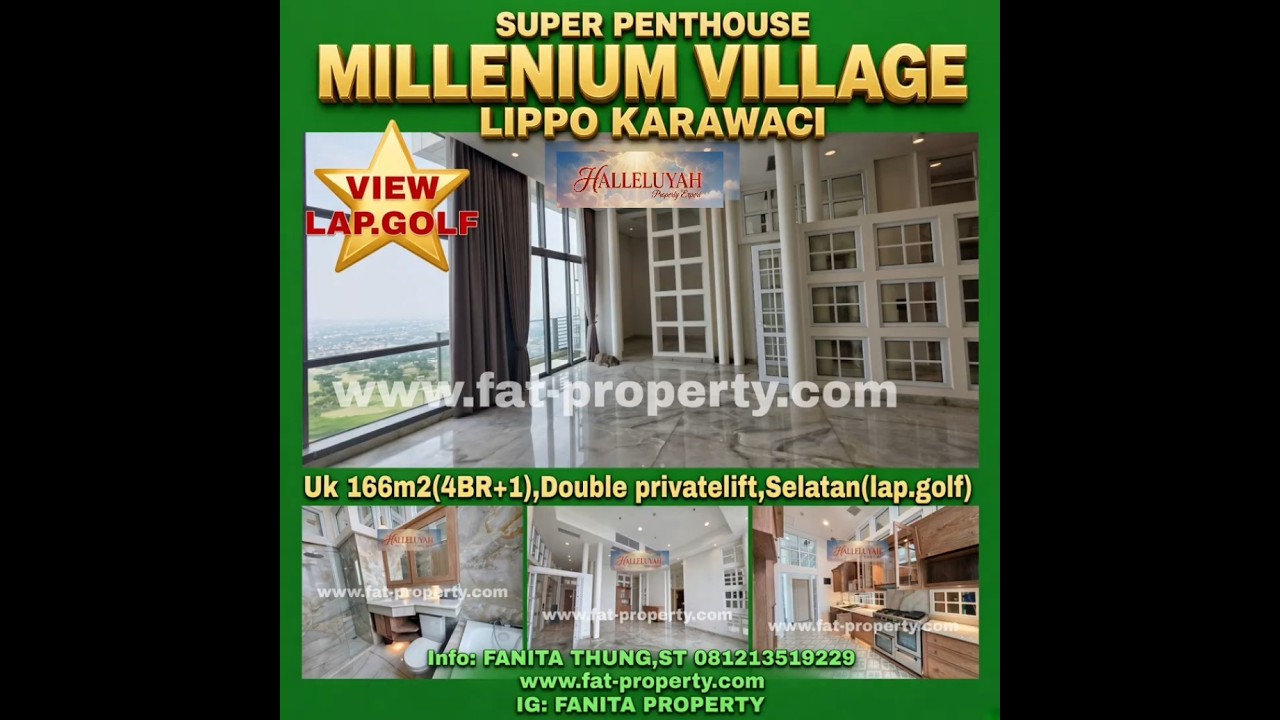 Murah!Jarang Ada! Woww View Luar Biasa Indah ke Lapangan Golf! Dijual Super Penthouse Apartment Millenium Village,Lippo Karawaci.