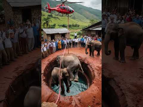 Heart-stopping elephant rescue with a helicopter in a rural village! #ElephantRescue #Helicopter