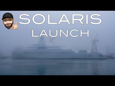 4K | Foggy Launch of Megayacht SOLARIS - Lloyd shipyard