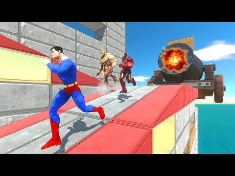 Deadly Stairway Cannon Challenge – Superheroes vs Creepy Monsters!
