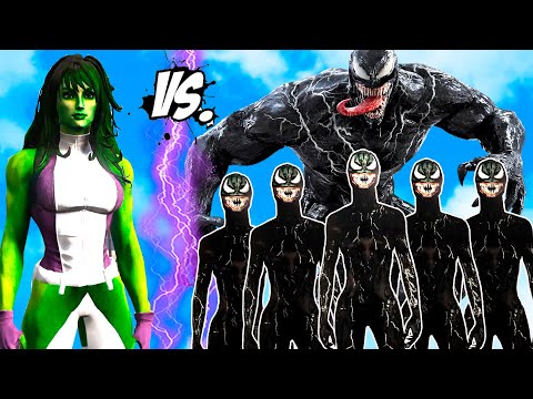 She Hulk vs Venom & Venom Army - Epic Battle