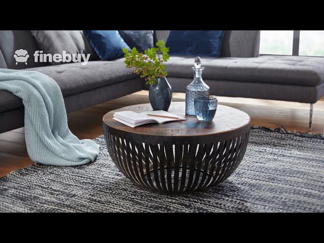 Video Teaser für FineBuy Couchtisch FineBuy Sofatisch 70 cm Tisch Holz Massiv Metall Wohnzimmertisch