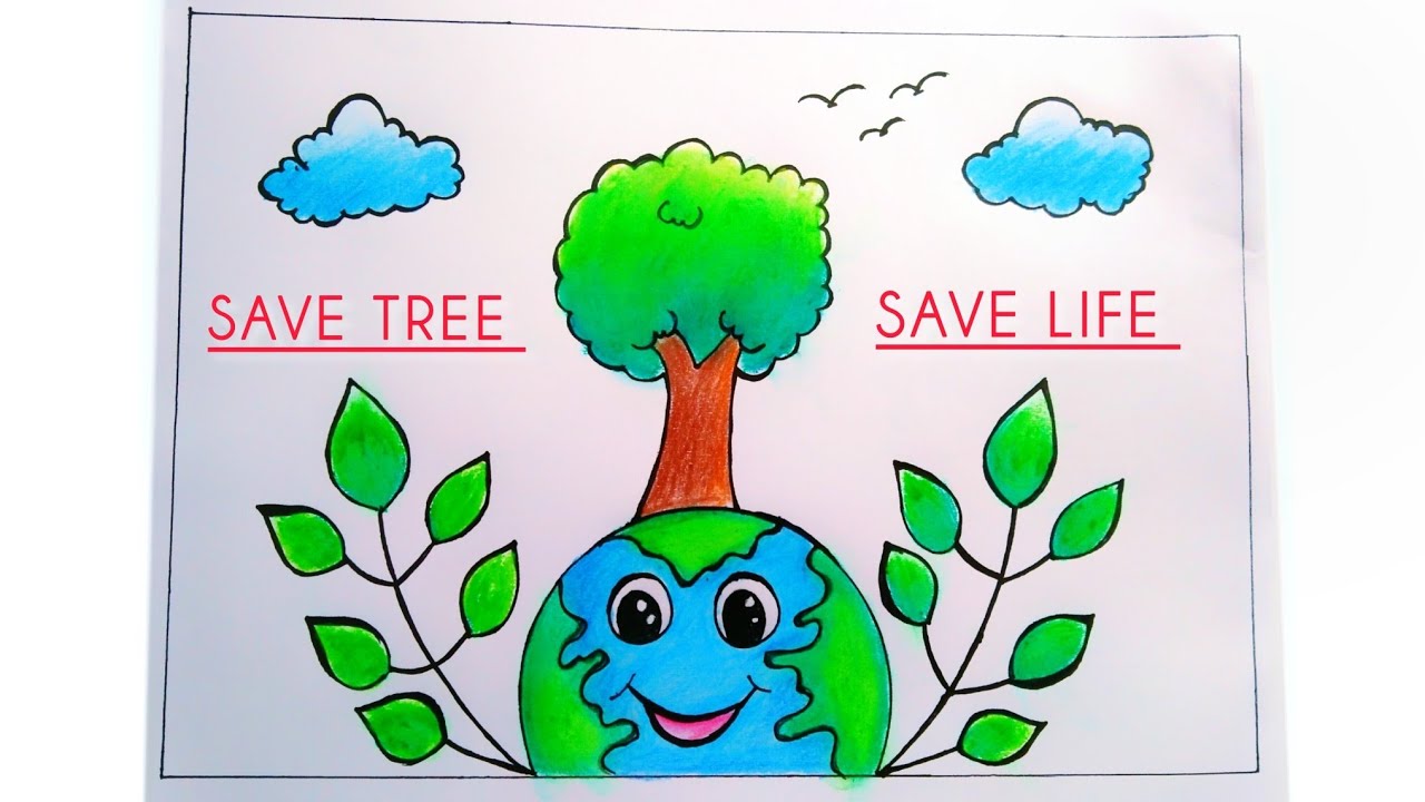 Save Tree Save Life Drawing | Save Earth Drawing poster | Save Nature Drawing