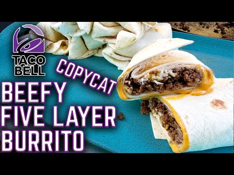 OUR BEST TACO BELL COPYCAT YET?! BEEFY FIVE LAYER BURRITOS ON THE GRIDDLE EASY RECIPE