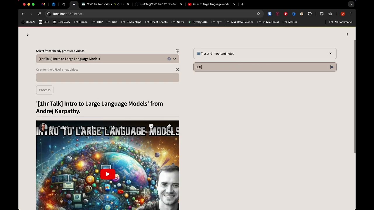 YouTubeGPT Demo - Chat/Q&A