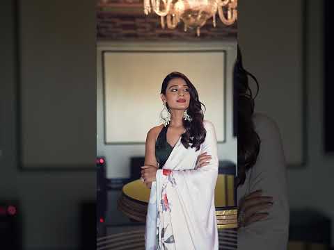 Off White Satin Silk Printed Saree with Moonga Silk Hotfix Blouse